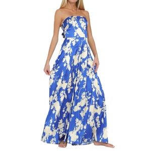 284. Women's Blue / Cream Strapless Tie Back Floral Jumpsuit NWT